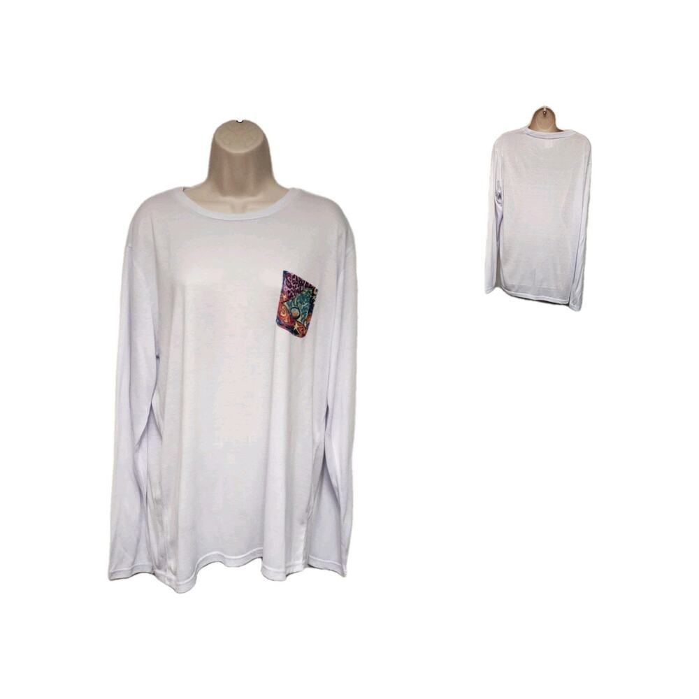 Always Advancing Long Sleeve Round Neck White Tunic Tee Shirt Size Large